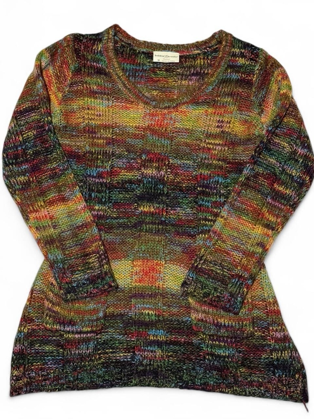 Multicolored Rainbow Knit Eclectic Pocket Sweater Size Medium